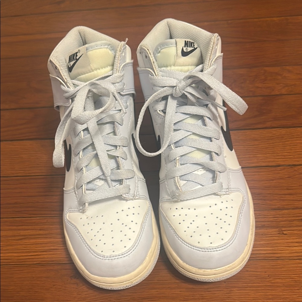 Nike Hi-top Dunks- youth 5.5 (fits adult women 6.5), white/light blue